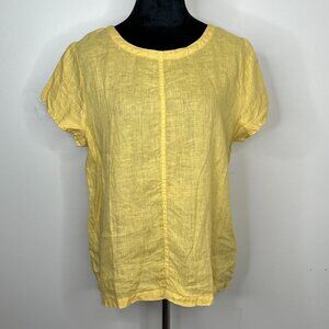 C&C California 100% Linen Button Back Short Sleeve Blouse